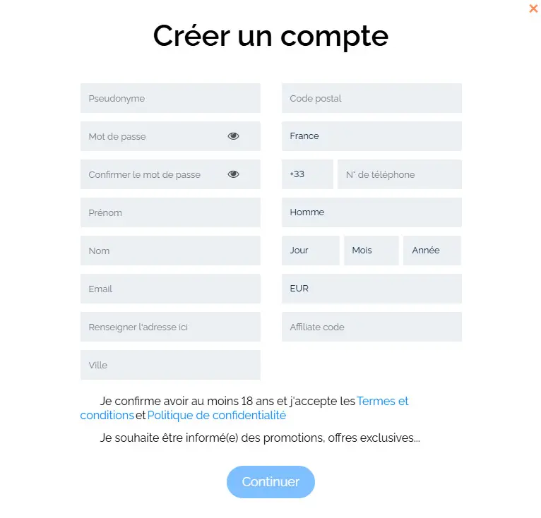 Processus d'inscription ICE Casino CASINO